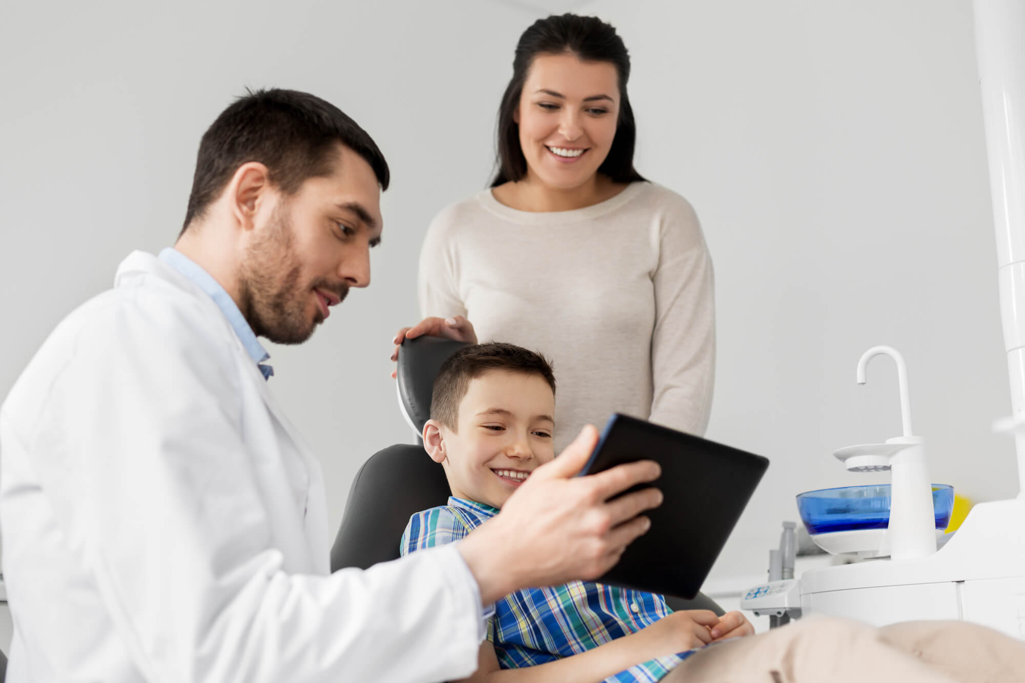 Mom and son during appointment for family dentistry Simpsonville SC